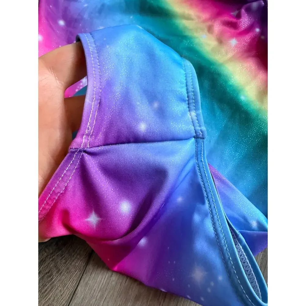 QoozZ Girls Rainbow Print Gymnastics Dance Leotard M